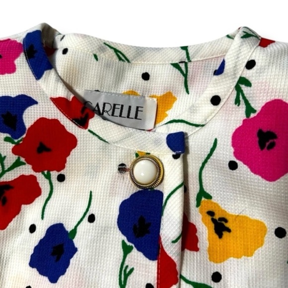 Vintage 80s CARELLE White Floral Button Up Dress Women’s Size Large Spring Retro - Picture 3 of 16